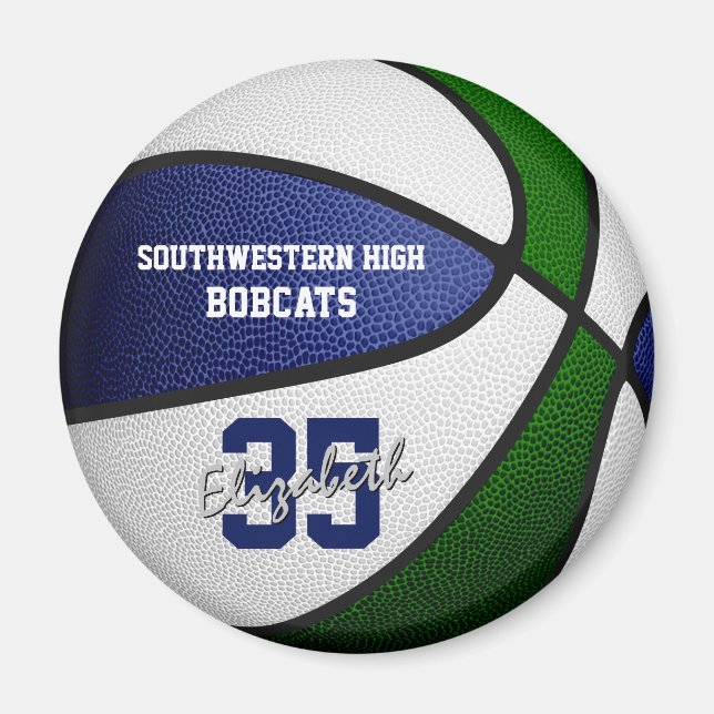 blue green team colors girls boys basketball magnet (Front)
