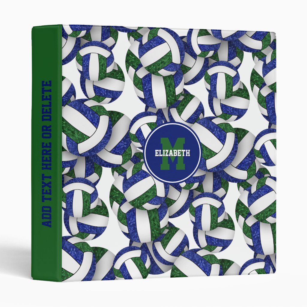 blue green team colors girly volleyballs pattern 3-ring binder