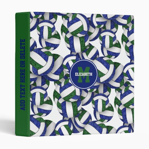 blue green team colors girly volleyballs pattern 3 ring binder