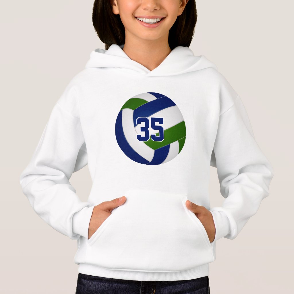 blue green team colors jersey number volleyball hoodie
