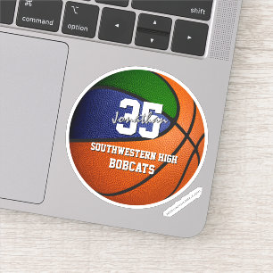 blue green team colors kids teens basketball sticker