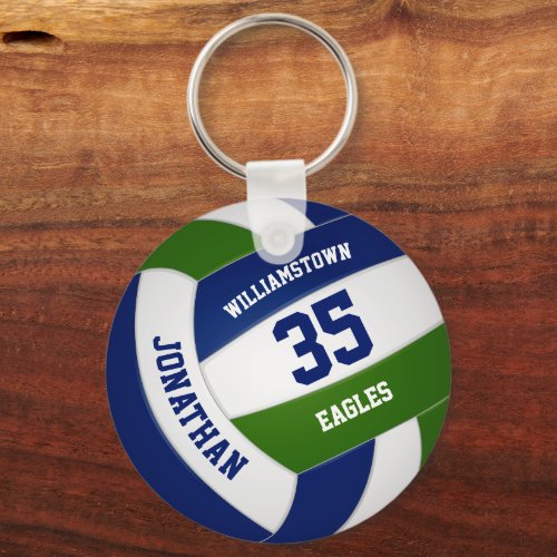 Blue green team colors kids teens volleyball keychain