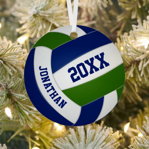 Blue green team colors sports volleyball metal ornament
