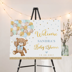 Blue Green Teddy Bear Balloon Welcome Baby Boy Foam Board