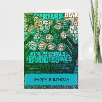Blue Green Teddy Bear Buddies Word Cloud Card