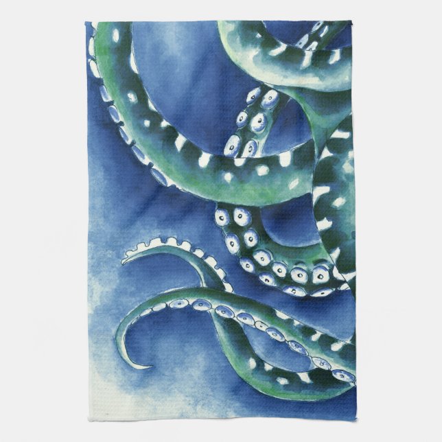 Blue Green Tentacles Kitchen Towel (Vertical)