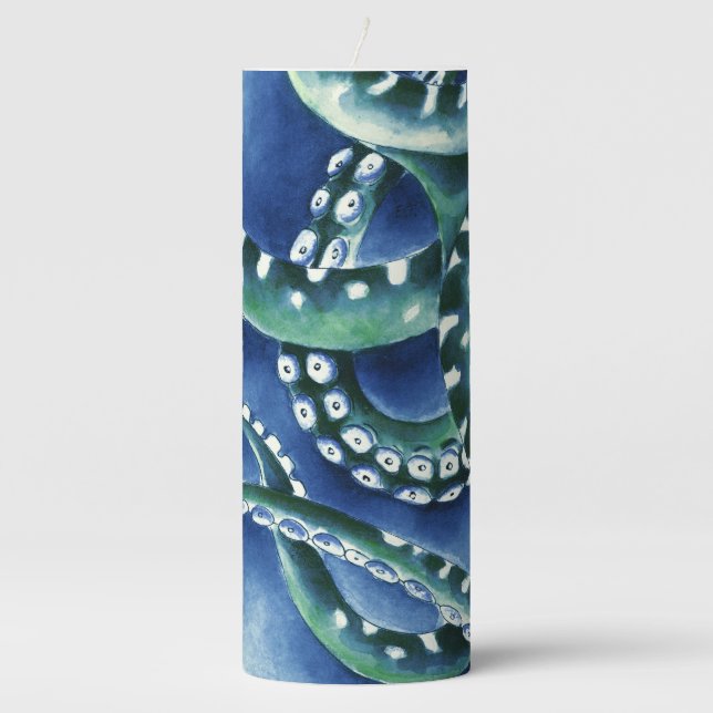 Blue Green Tentacles Pillar Candle (Front)