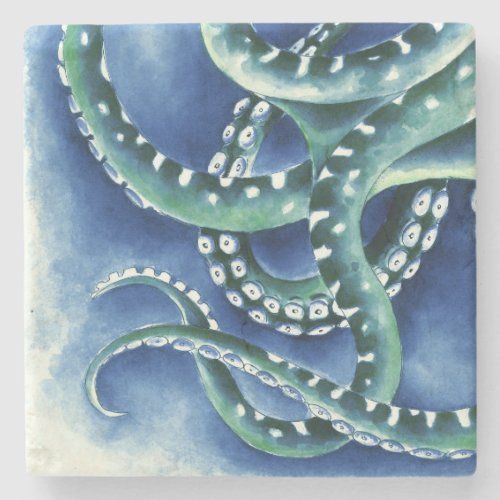 Blue Green Tentacles Stone Coaster