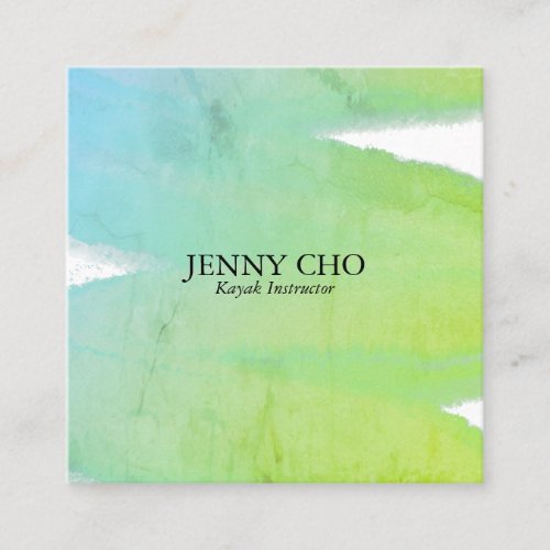 Blue Green texture inky paint stripe brush stroke Square Business Card