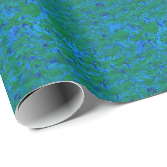 Blue Green Textures Fish in the Sea Wrapping Paper (Roll Corner)