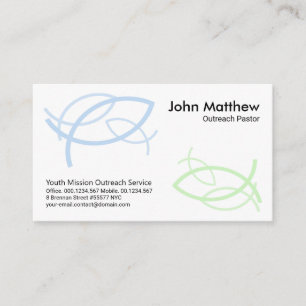 Blue Green Three Trinity Ichthus Fish Ministry Business Card