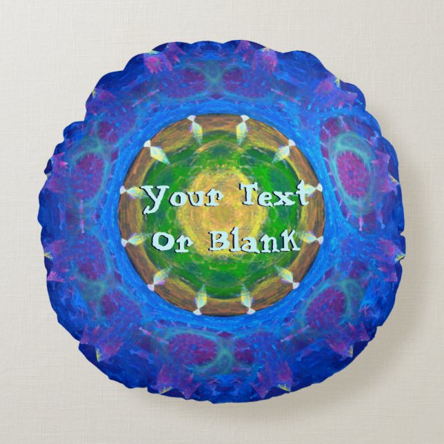 Blue-Green Tie Dye Round Pillow (Front)