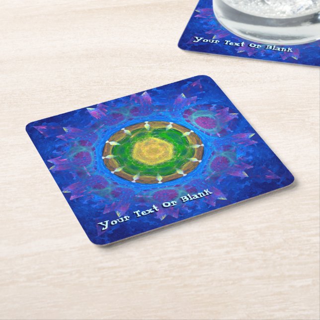 Blue-Green Tie Dye Square Paper Coaster (Angled)