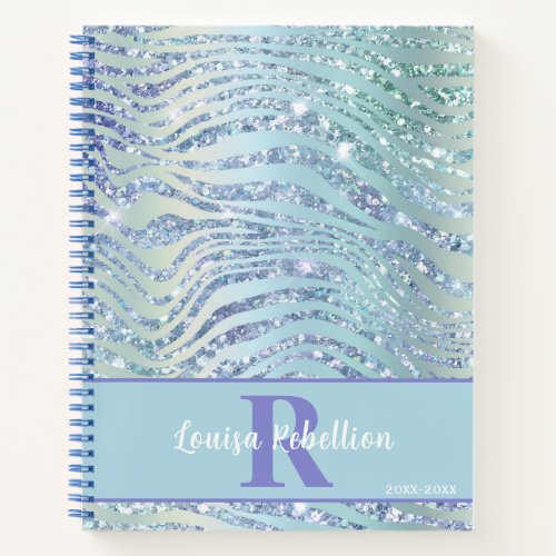 Blue Green Tiger Zebra Glitter Notebook