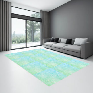 Blue Green Tiled Kids Paint Textured Pattern Rug