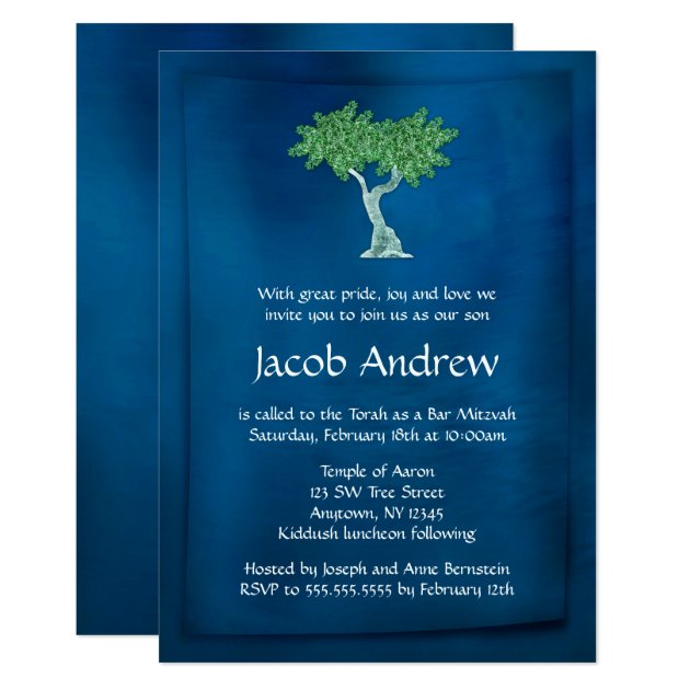 Blue Green Tree Of Life Bar Mitzvah Invitations