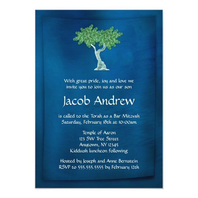 Blue Green Tree Of Life Bar Mitzvah Invitations