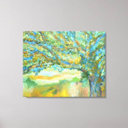 Blue green tree painting branches modern landscape canvas print