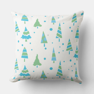 BLUE GREEN TREES Forest Woods Christmas Throw Pillow