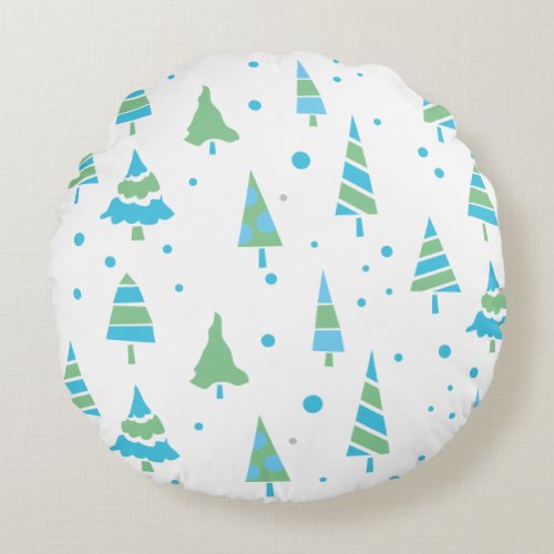 BLUE GREEN TREES Forest Woods Christmas Throw Round Pillow