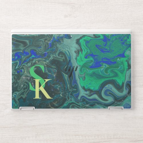 blue green trendy marbling design HP laptop skin