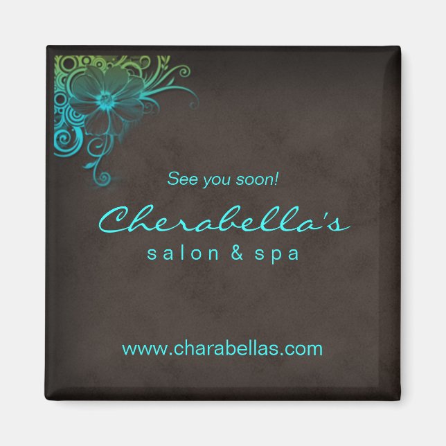 Blue Green Trendy Salon Spa Floral Fridge Magnet (Front)