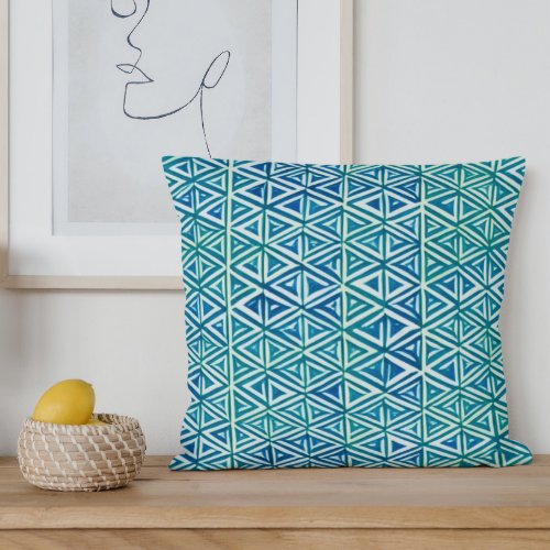Blue Green Trendy Triangle Repeat Pattern Throw Pillow