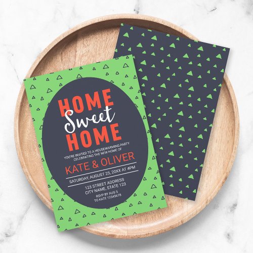 Blue Green Triangles Home Sweet Home Housewarming Invitation
