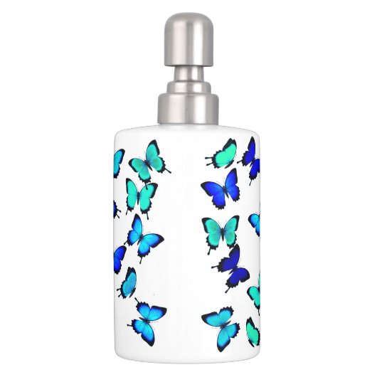 Blue Green Tropical Butterflies Soap Dispenser And Toothbrush Holder (Back)