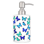 Blue Green Tropical Butterflies Soap Dispenser And Toothbrush Holder (Right)