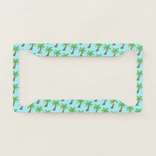 Blue Green Tropical Island Palm Tree Beach Print License Plate Frame