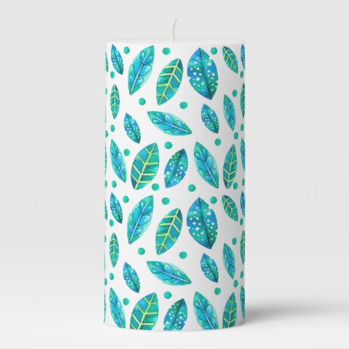 Blue _Green Tropical Leafs Pattern Pillar Candle