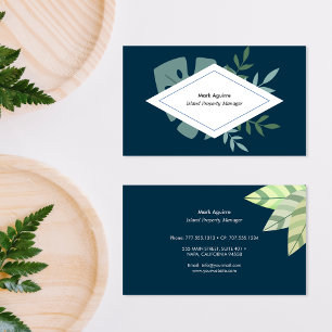 Blue Green Tropical Leaves Business Card