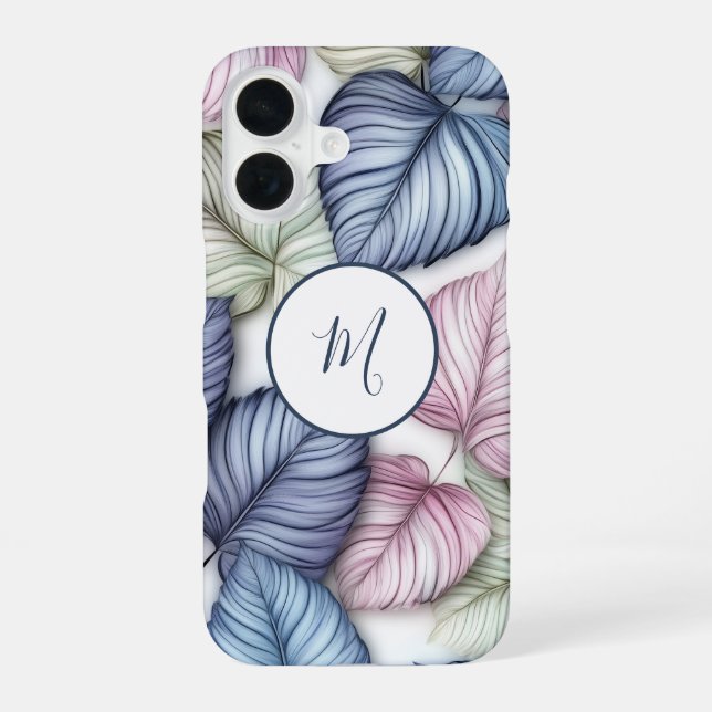 Blue Green Tropical Leaves Pattern Monogram Iphone Case (Back)