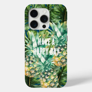 Blue Green Tropical Leaves Pineapples iPhone 15 Pro Case