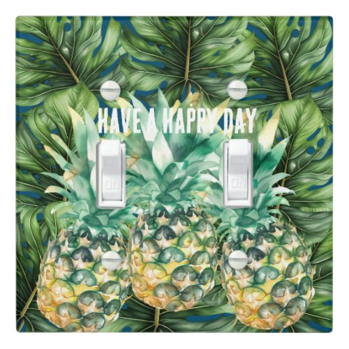 Blue Green Tropical Leaves Pineapples Light Switch Cover