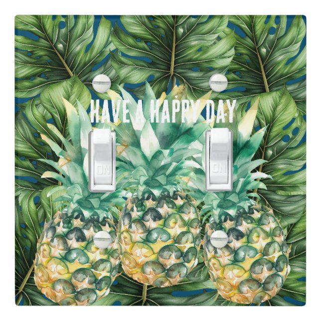 Blue Green Tropical Leaves Pineapples Light Switch Cover (In Situ)