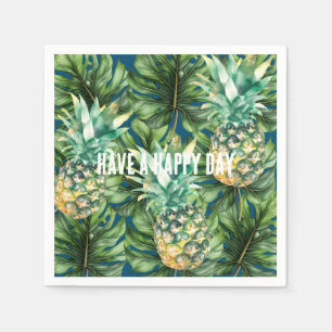 Blue Green Tropical Leaves Pineapples Napkins