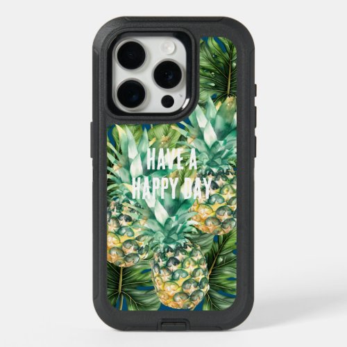 Blue Green Tropical Leaves Pineapples iPhone 15 Pro Case