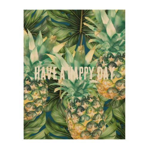 Blue Green Tropical Leaves Pineapples Wood Wall Art