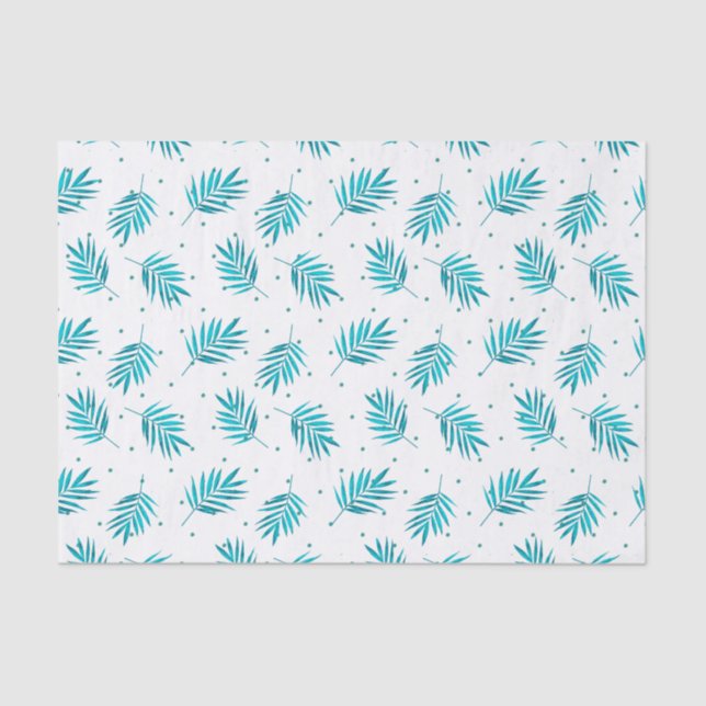 Blue-green tropical palm leaves pattern tissue paper (Front)