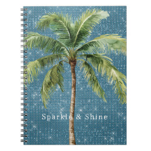 Blue Green Tropical Palm Tree Sparkle Notebook
