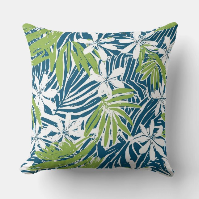 Blue & Green Tropical Throw Pillow (Front)
