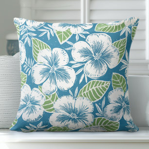 Blue & Green Tropical Throw Pillow