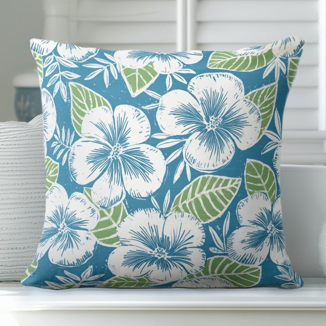 Blue & Green Tropical Throw Pillow (Creator Uploaded)