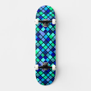 Blue Green Turquoise Purple Stained Glass Mosaic Skateboard Deck