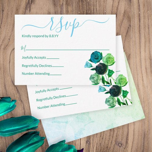 Blue Green Turquoise Roses RSVP Advice Card