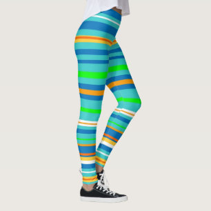 Blue Green Turquoise Stripe Pattern Leggings