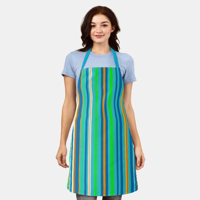 Blue Green Turquoise Striped Pattern Apron