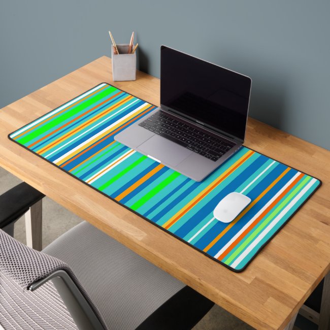 Blue Green Turquoise Stripes Desk Mat